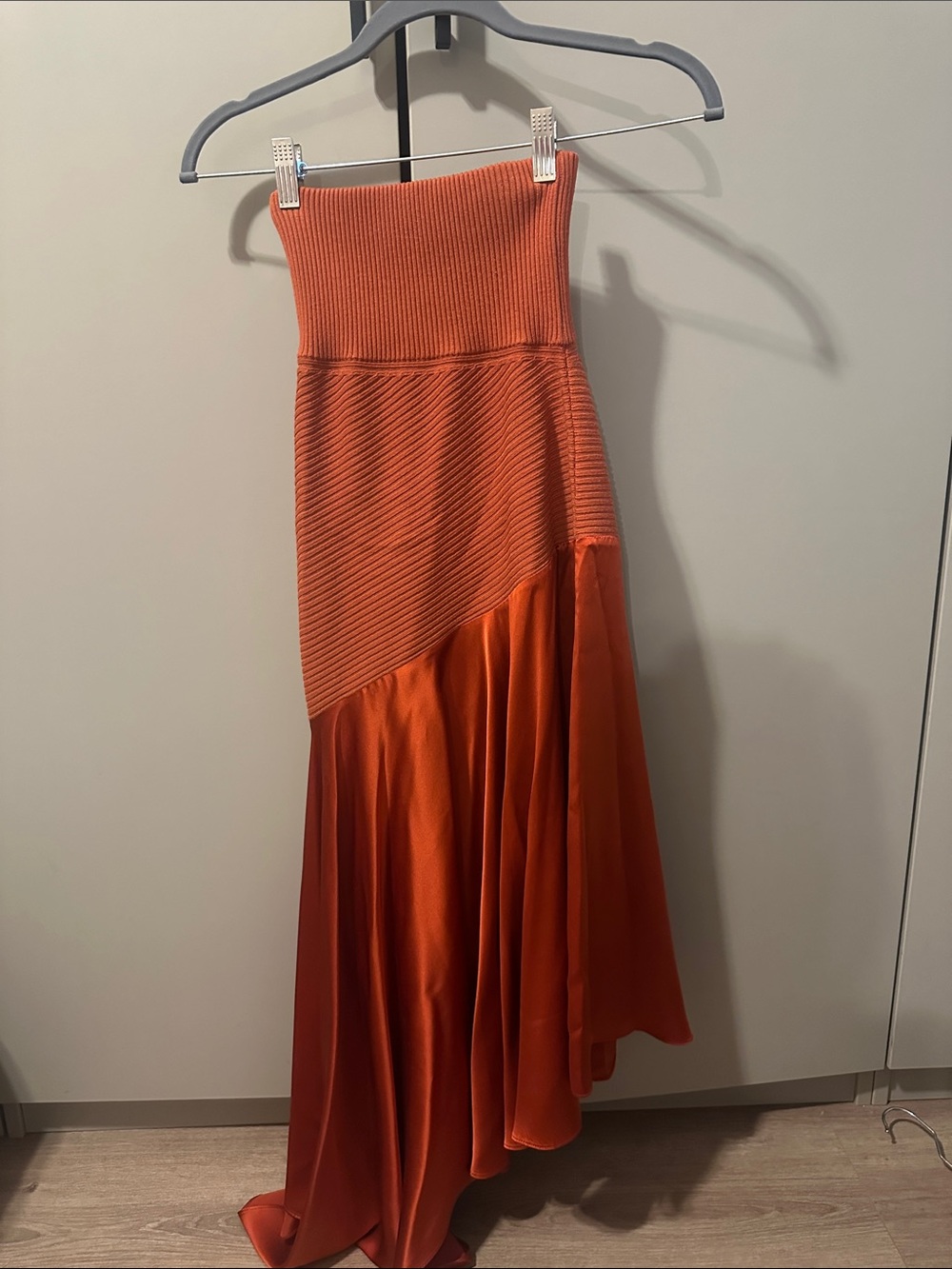 Prabal Gurung Orange Ribbed Knit & Satin High-Low Silk Skirt Size XS